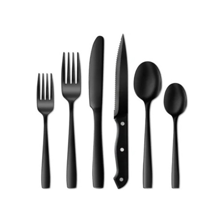 24 részes fekete evőeszközkészlet, 4 személyes, rozsdamentes acél