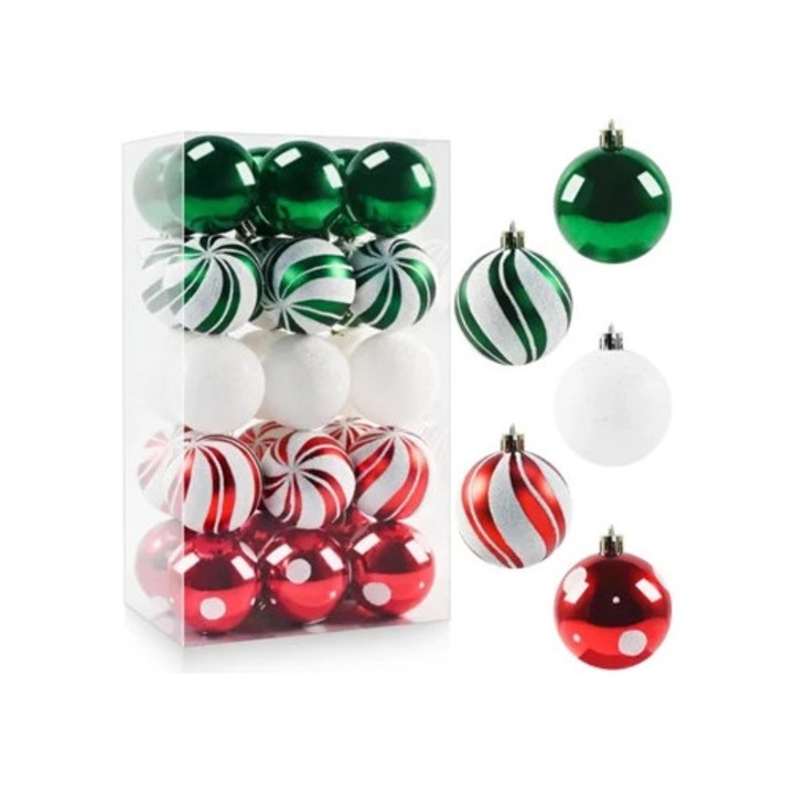 Set globuri de Craciun inquebrabile, 30 piese, 6 cm, multicolor