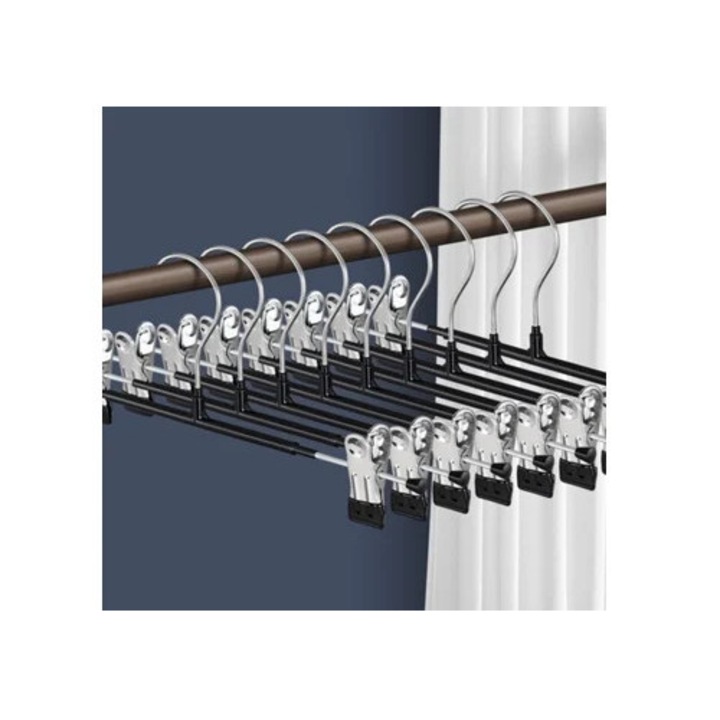 Umerase pentru haine, set 20 piese, cabide din otel inoxidabil, antiderapante, negru