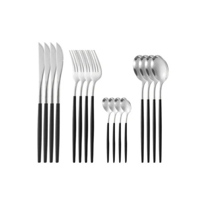 Set tacamuri din otel inoxidabil 16 piese, negru