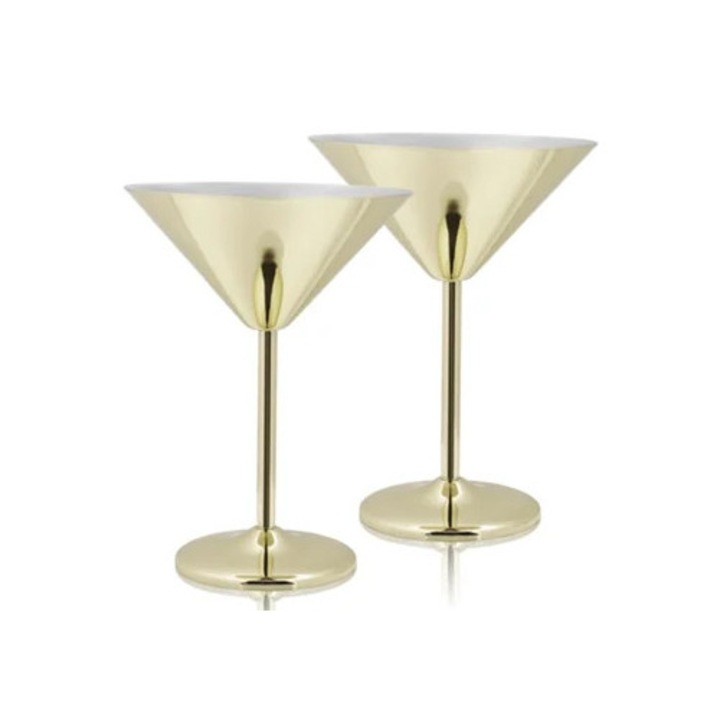 2 db rozsdamentes acél Martini pohár, 250 ml, arany
