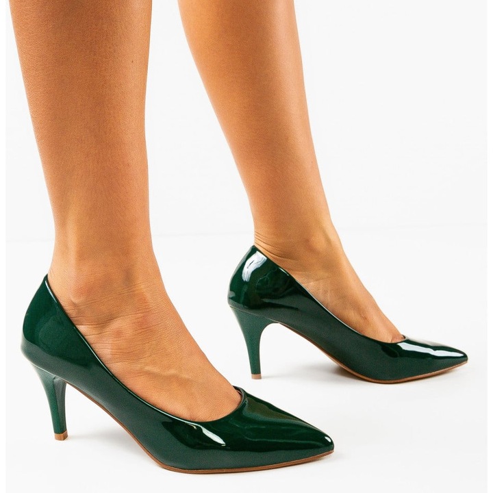 Pantofi dama dEpurtat piele lacuita, Verde