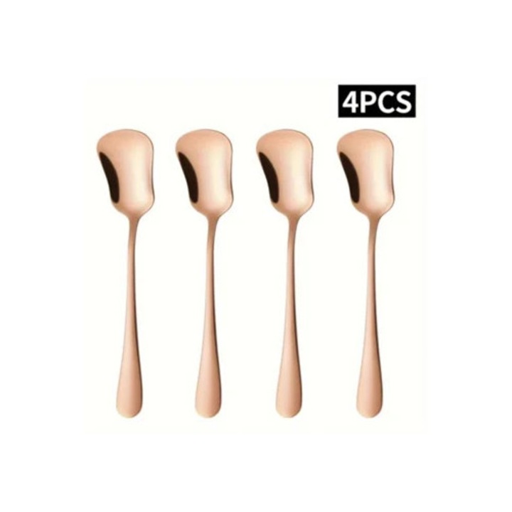 Set de Tacamuri, 4 Piese, Linguri de Desert, Aco Inoxidabil, Aur Rose