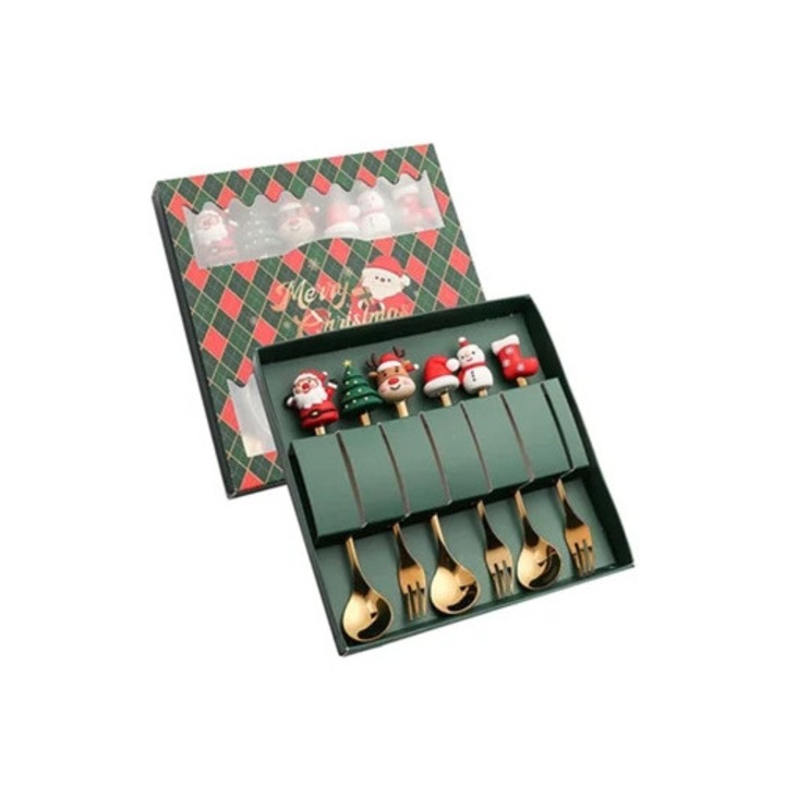 Set tacamuri din otel inoxidabil de Craciun, 6 piese