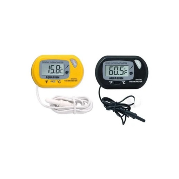Termometru digital LCD pentru acvarii, negru si galben, set