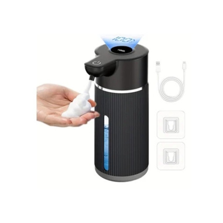 Automata habszappan adagoló, USB újratölthető, 4 állítható mód, fekete