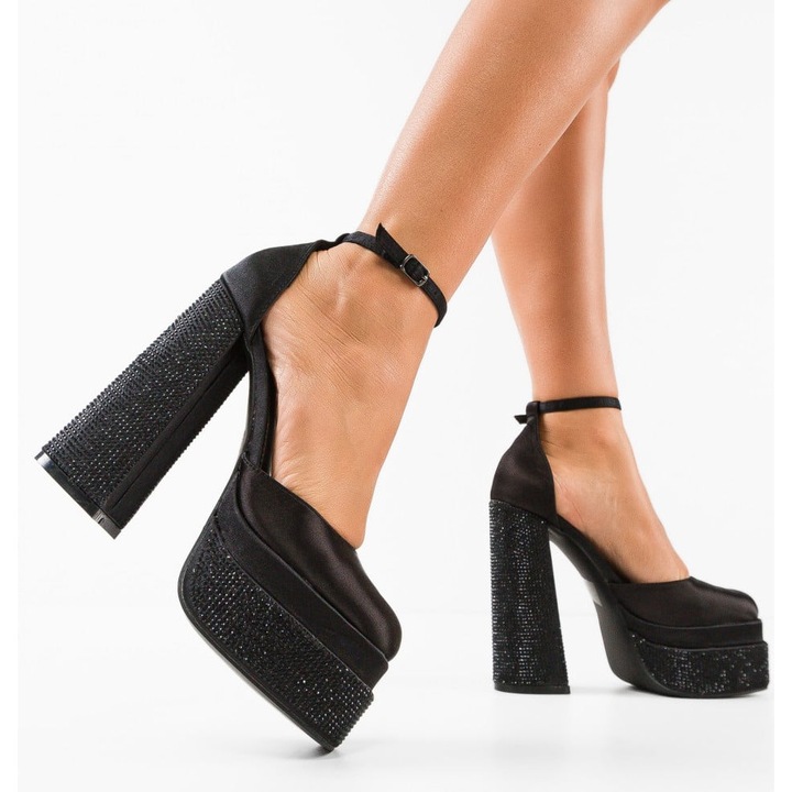 Pantofi dama dEpurtat, Negru, Satin, Negru