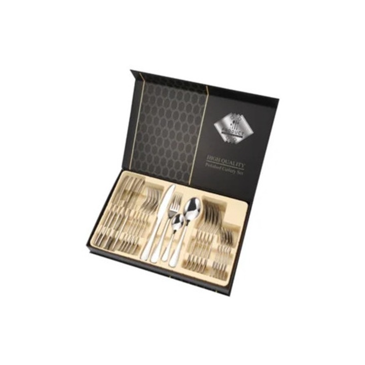 Set tacamuri din otel inoxidabil, 24 piese, cutie cadou