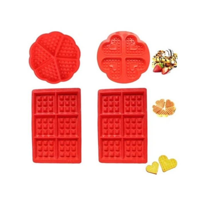Set de 4 forme din silicon pentru vafe, antiaderente, 20x20cm