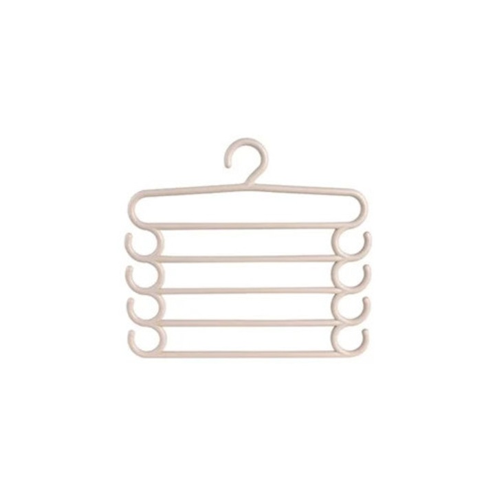 Umerase pentru haine, set 5 piese, suport de depozitare, bej, multifunctional