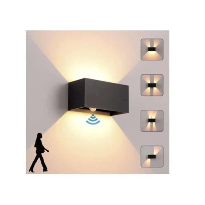 Aplica cu senzor de miscare, 24W, lumina alba 3000K, neagra