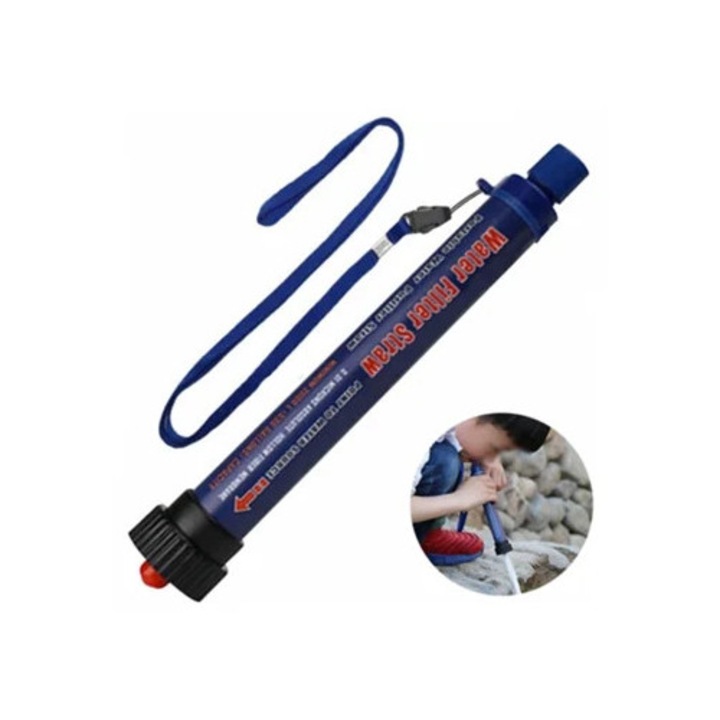 Пречиствател за вода, лична чаша, екипировка за оцеляване, тъмносин