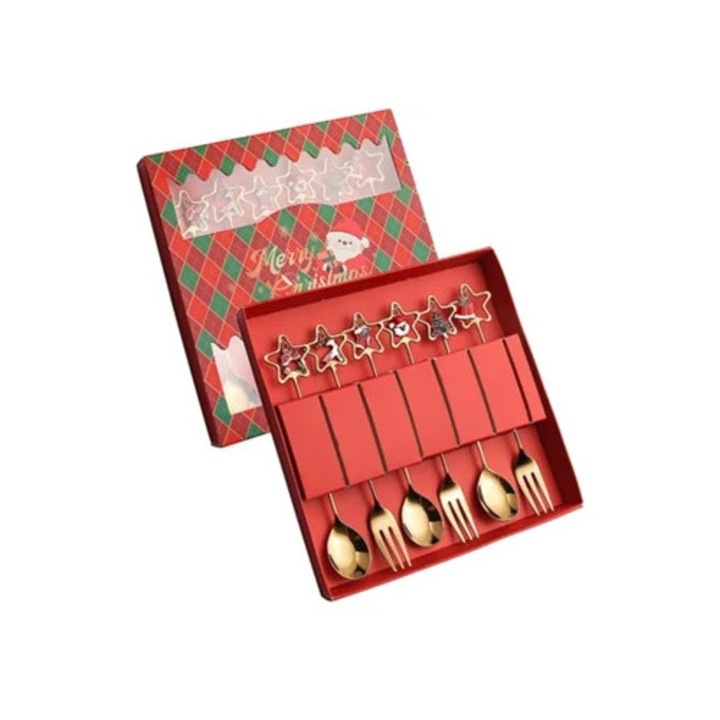 Set tacamuri din otel inoxidabil de Craciun 6 piese