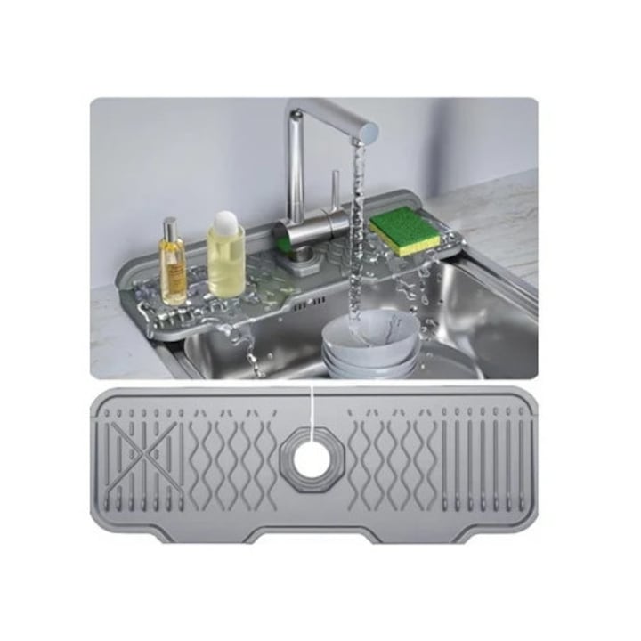 Tapete de silicon pentru robinet, 17x5,9cm, esentiale pentru bucatarie si baie, gri