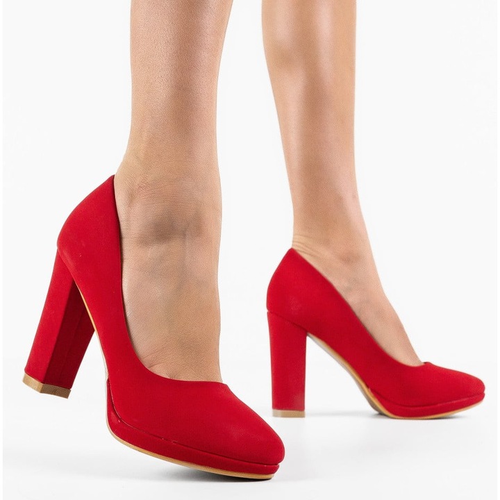 Pantofi dama dEpurtat Alia catifea, Rosu