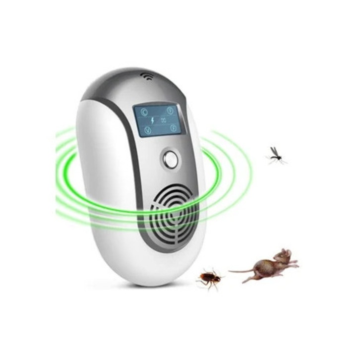 Repelent ultrasonic pentru daunatori, portabil, cu lumina intermitenta, gri