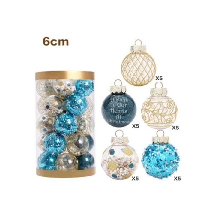 Globuri de Craciun set 25 buc, albastru si aur, inquebravibile