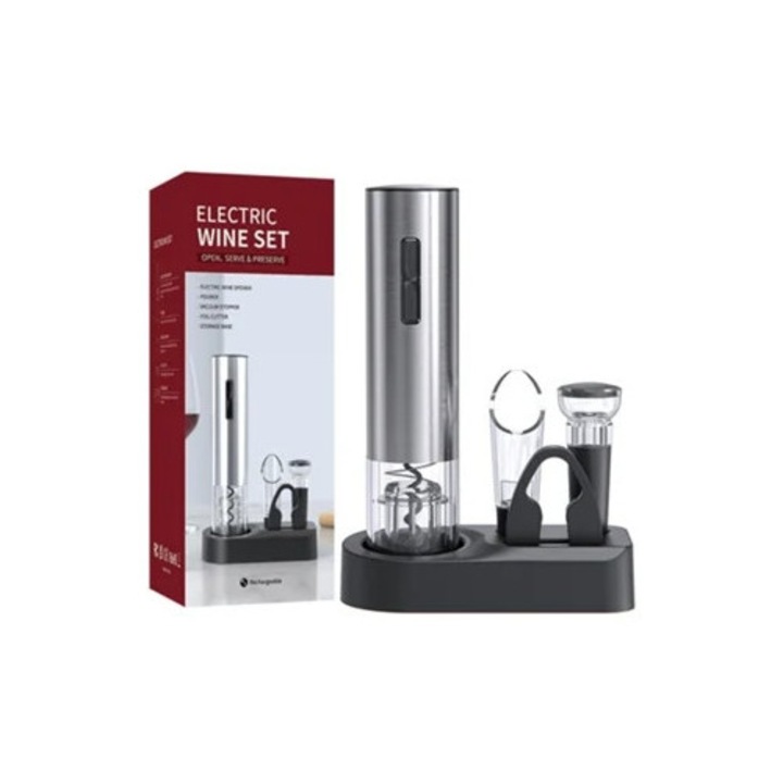 Комплект електрически тирбушон, USB презареждаем, сребрист/черен