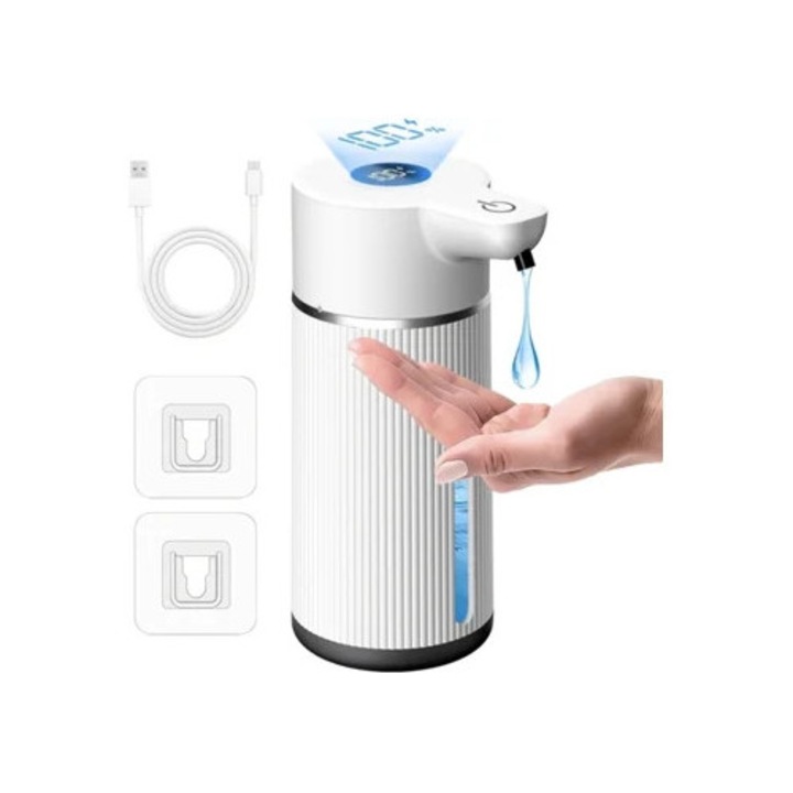USB-ről újratölthető automata szappanadagoló, 4 állítható mód, fehér