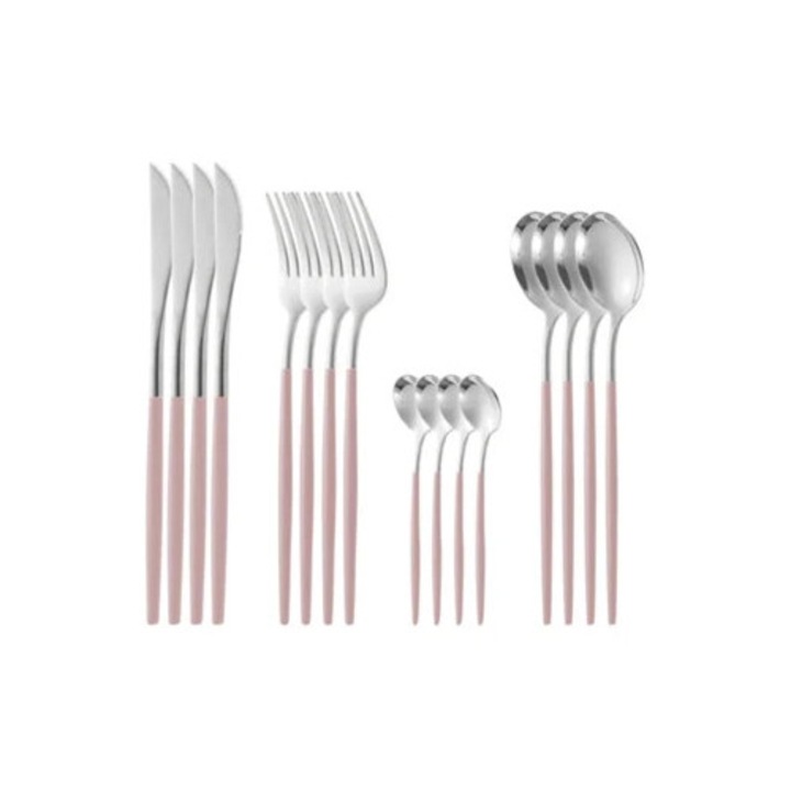Set tacamuri din otel inoxidabil 16 piese, roz