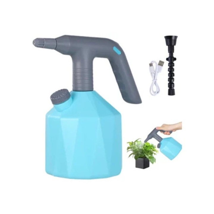 Pulverizator de plante reincarcabil USB 1,6 L, cu bico ajustabil, transparent, pentru interior si exterior