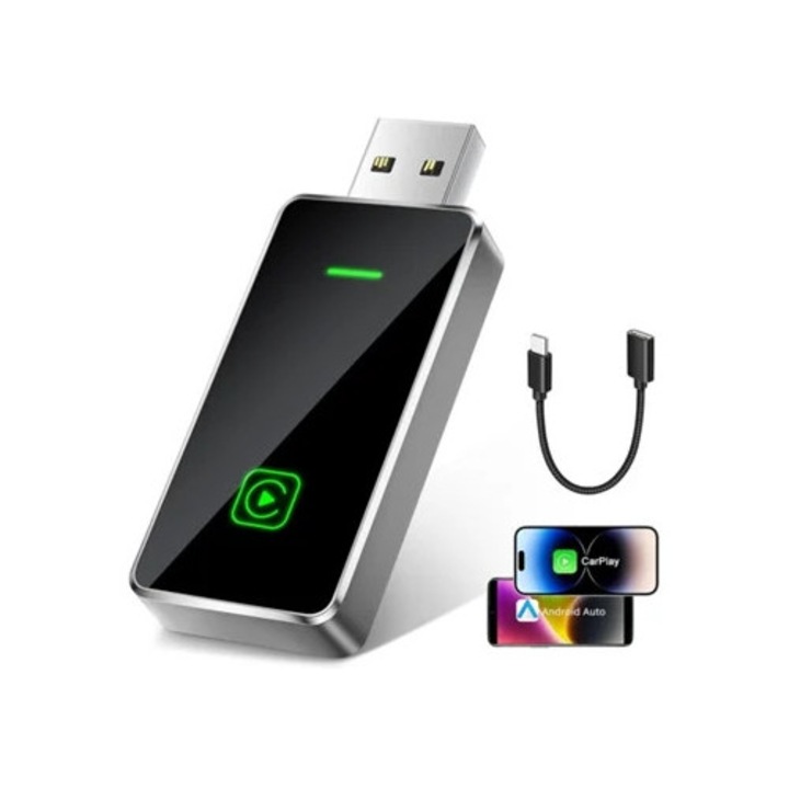Adaptador Carplay Sem Fio 2 in 1 pentru iOS Carplay/Android Auto, USB si USB C