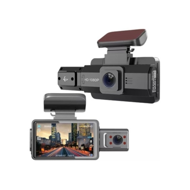 Camera auto DVR F9, vedere nocturna infrarosu, camera dubla frontala si spate