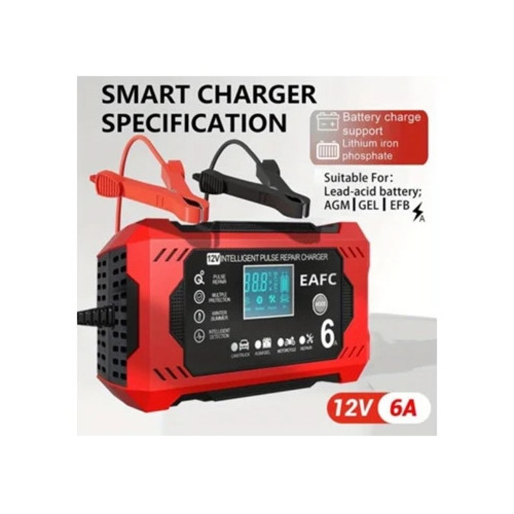 Автомобилен изправител 12V 6A с функция за автоматичен ремонт и LCD екран