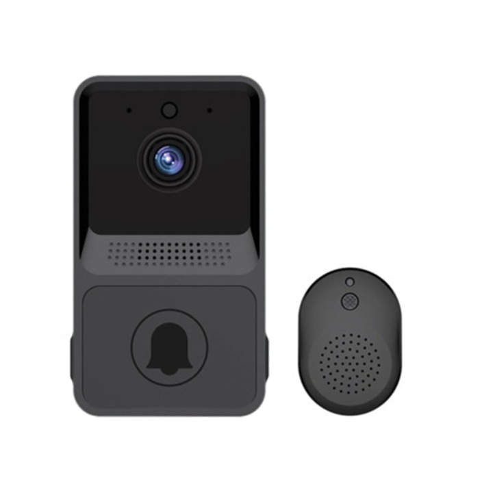 Интелигентен безжичен електрически звънец, домофон с камера, сигурност, черен