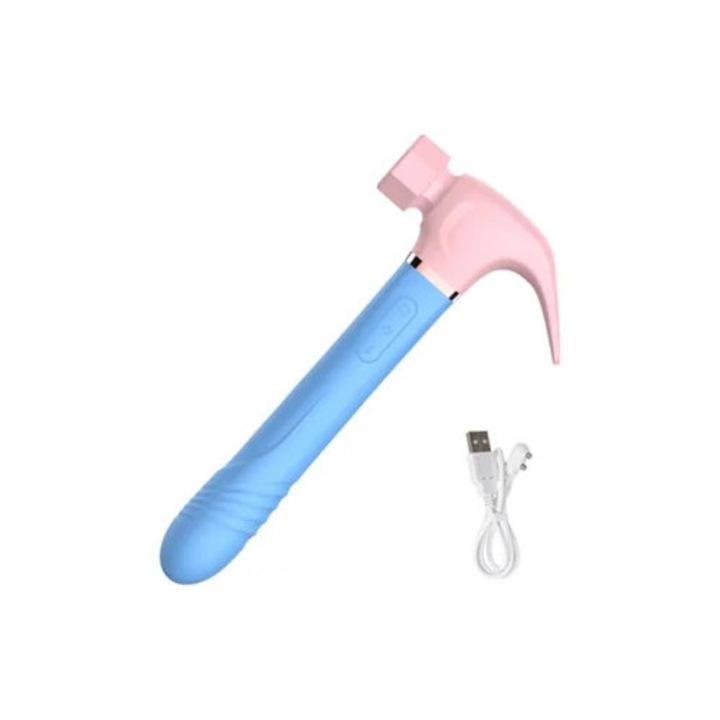 Вибратор телескопичен 4 в 1, Дамско устройство за мастурбация, Син/Розов