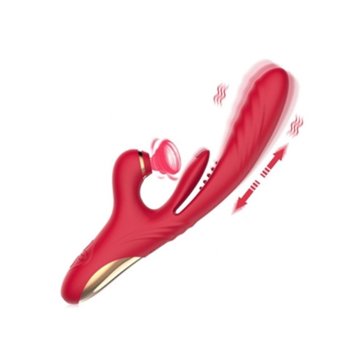 Vibrátor 3 az 1-ben, teleszkópos, piros, masszázshoz és stimulációhoz