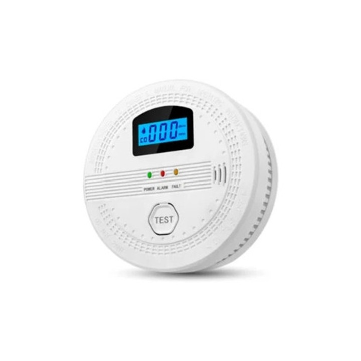 Detector alarma fum si monoxid de carbon cu display digital, alimentat de baterie