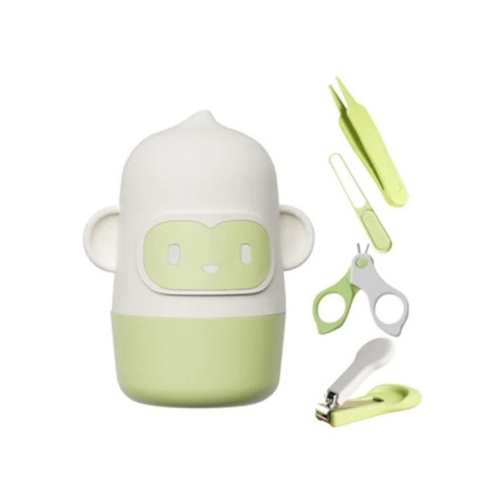 Accesorii ingrijire de unghii 4 in 1 pentru nou-nascuti, cutie de depozitare, verde