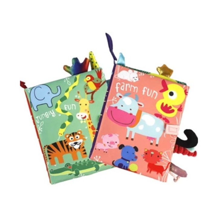Set de carti din material crinkle pentru educatie timpurie, Jungle si Ferma, 2 pachete