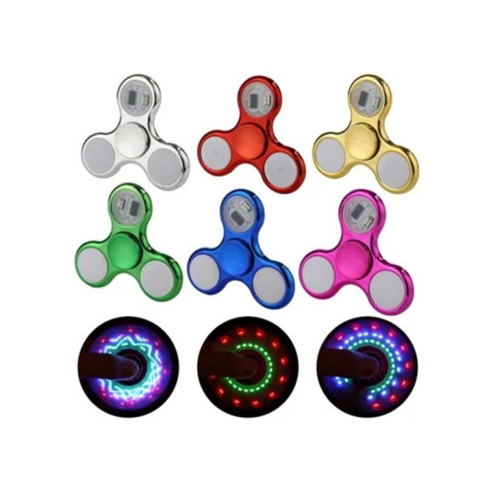 Комплект 6 интерактивни играчки Fidget Spinner с LED, намаляване на стреса, прозрачни