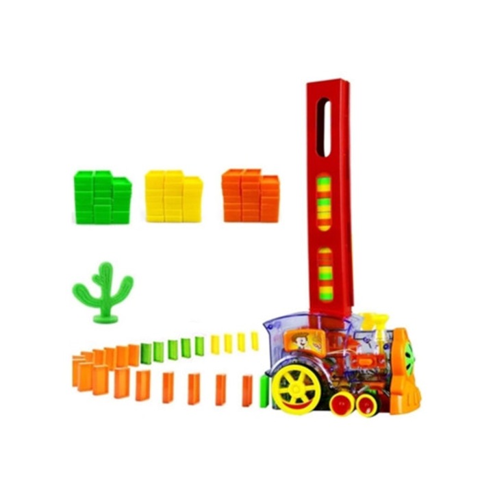 Trenulet electric de domino pentru copii, set, cu lumini si sunete, jucarii educative