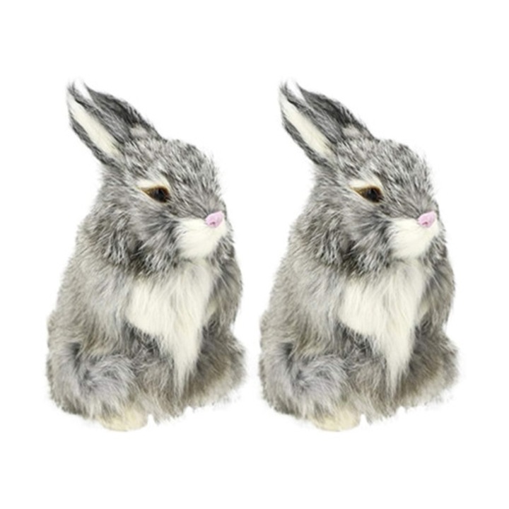 Set 2 Pcs Iepurasi de Paste Mini, Accesorii decorative, Model din Piele Sintetica, 20x15cm