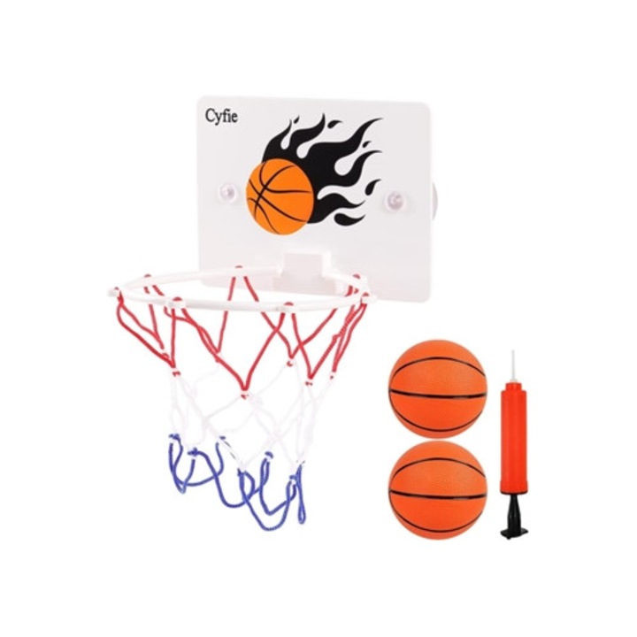 Mini kosárlabda szett labdákkal és pumpával/tapadókoronggal/kosárlabda palánkkal, többszínű