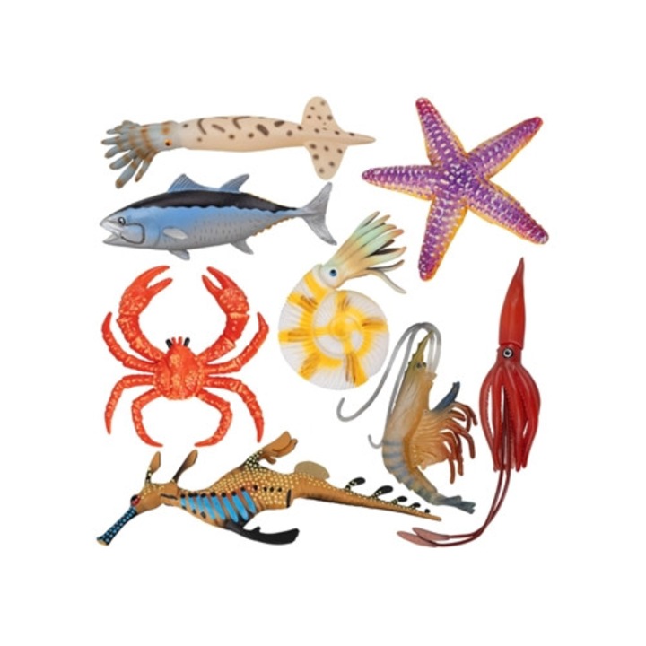 8 darabos műanyag tengeri állat figura készlet fürdőbe, többszínű