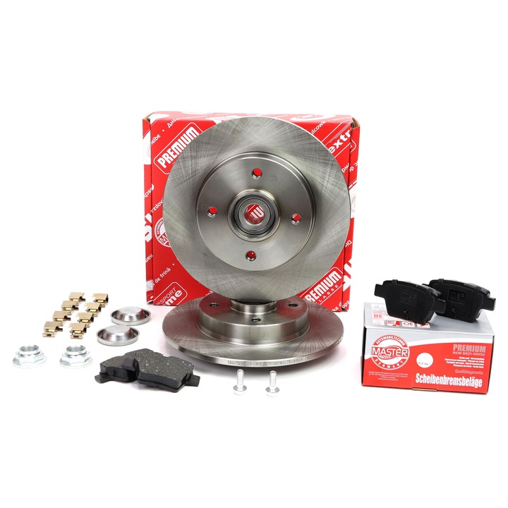 Féktárcsa és fékbetét készlet csapággyal Master Sport Germany, CITROEN C4 I és PEUGEOT 307 modellekhez, 249x67,1mm, 4 lyuk, 12,41kg