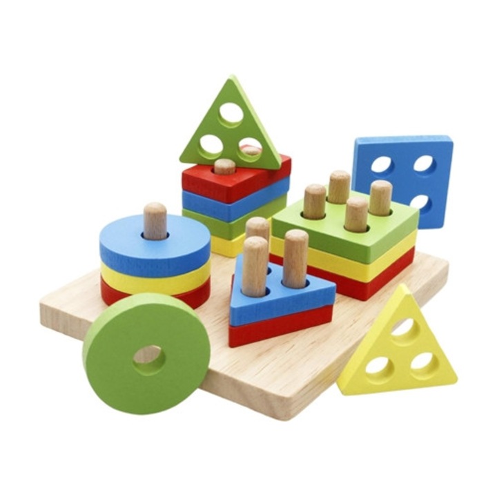 Joc educativ de indemanare, forme geometrice, multicolor, pentru copii mici