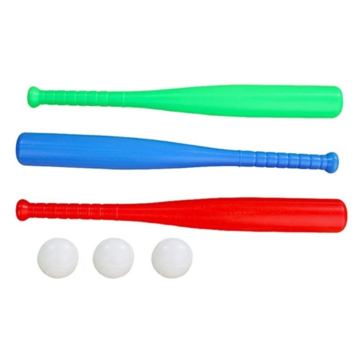 Бейзболен комплект за деца, 3 бухалки и 3 топки, пластмаса