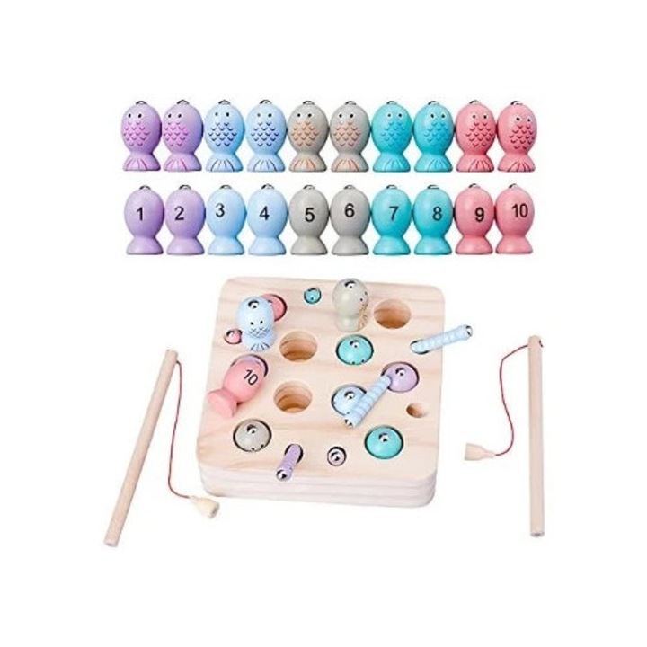 Joc de pescuit magnetic din lemn Montessori, pentru copii mici, forme, multicolor