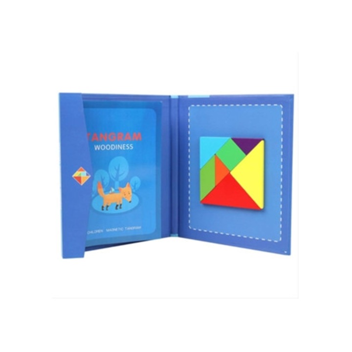 Puzzle Magnetic Tangram din lemn pentru copii, dezvoltare cognitiva