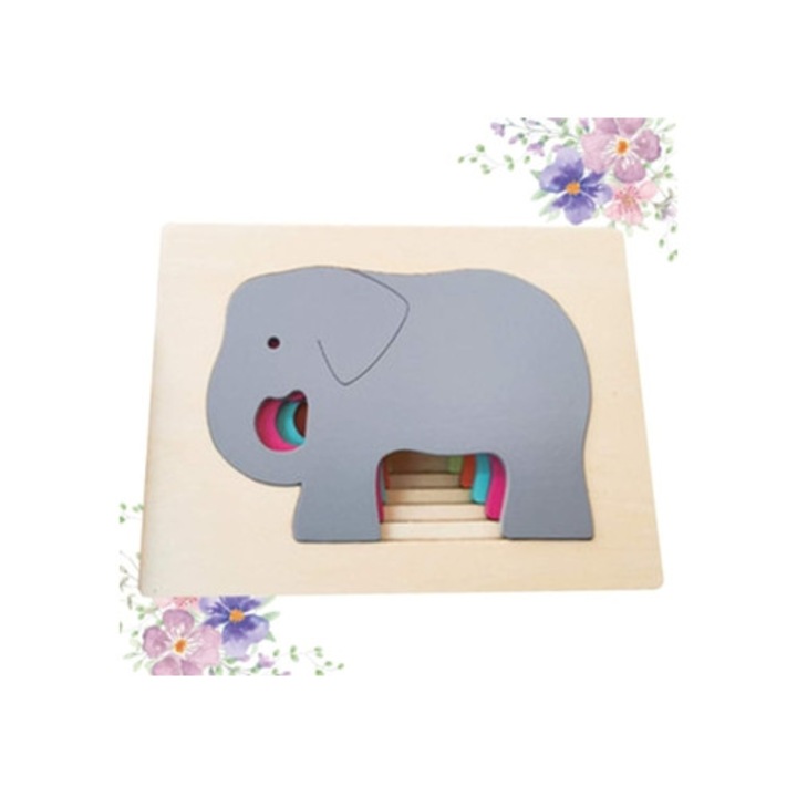 Puzzle Animale din Lemn pentru Copii, Diverse Straturi, 1-3 Ani