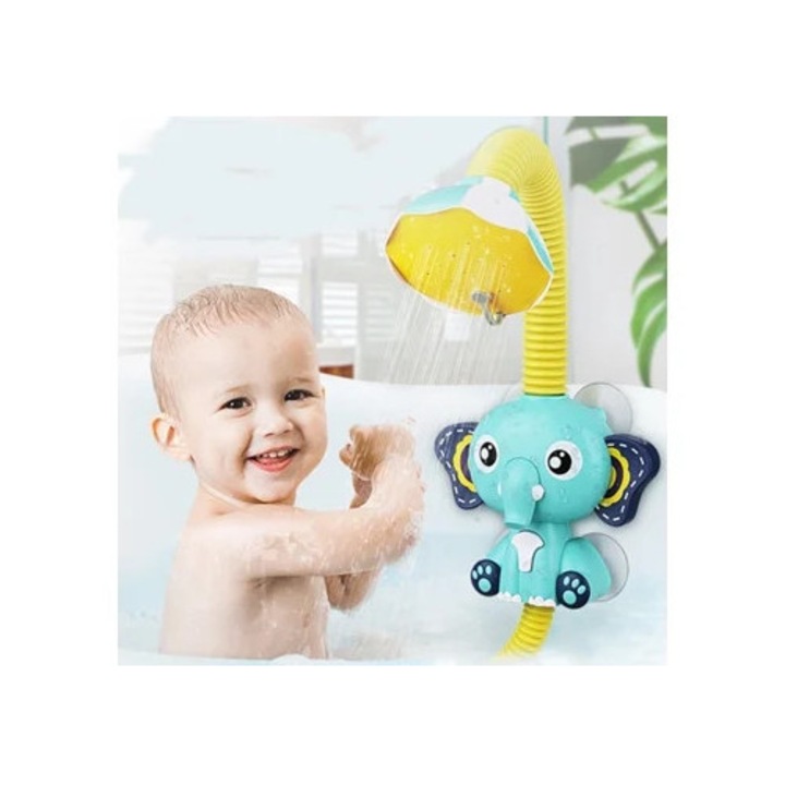 Fürdőjáték szett, elefánt elektromos pumpával, kézi zuhany, többszínű