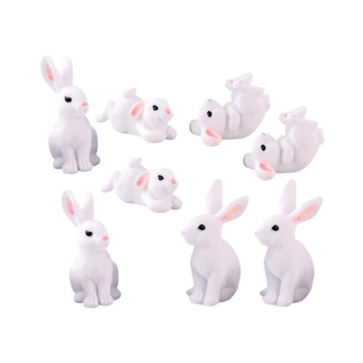 Set 8 Piese Figurine Iepurasi Miniatura Decorative pentru Gradina, Multicolor
