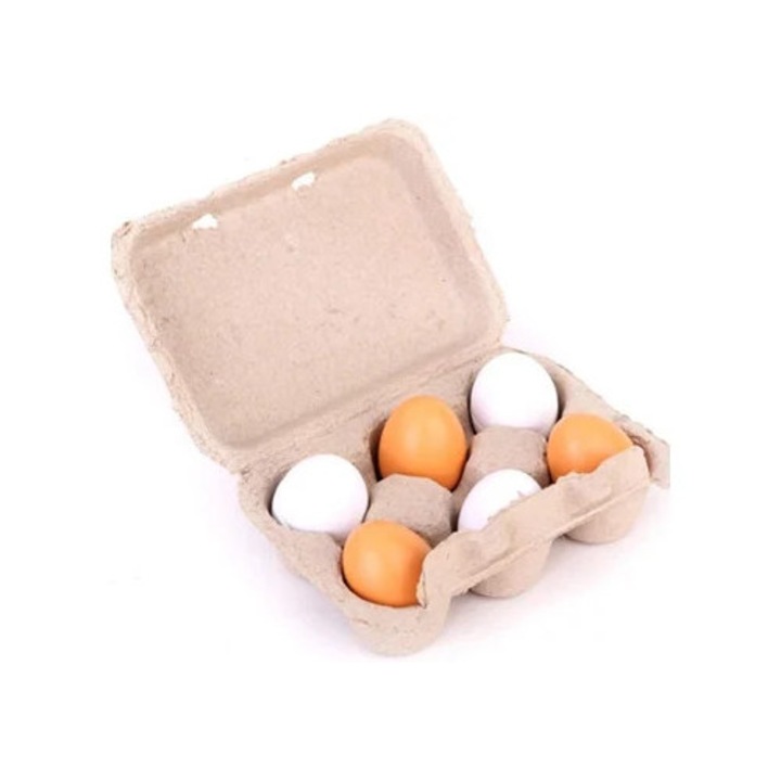 Set de jucarii educationale din lemn pentru copii, 6 piese, tema gatit, multicolor