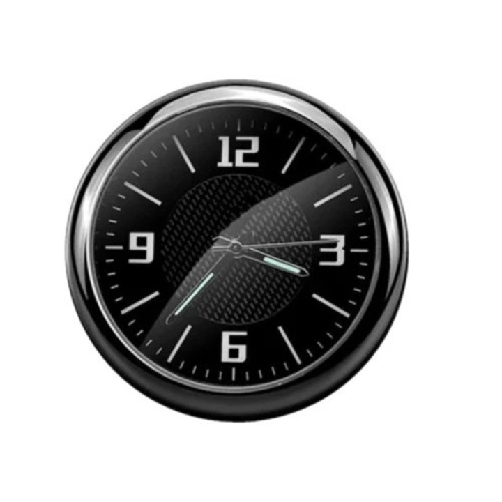 Ceas decorativ pentru interior de masina, metalic, cu suport adeziv, rezistent la socuri, luminescent