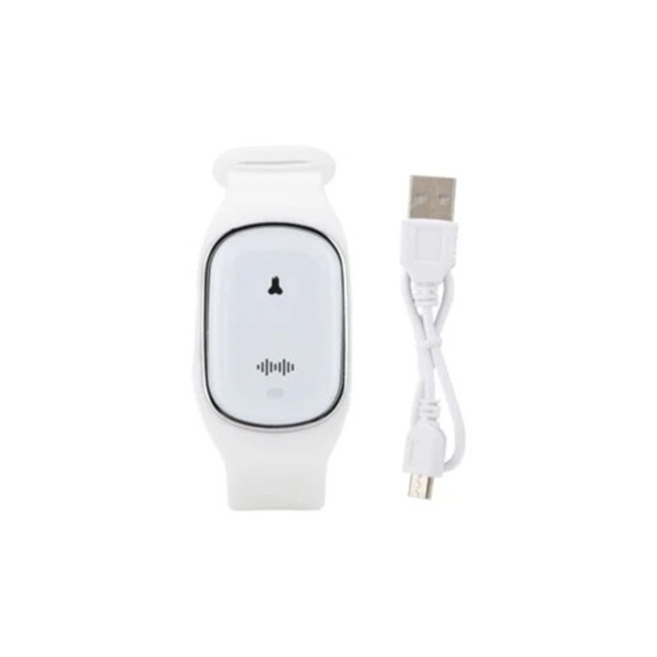 Bratar repelenta ultrasonica M1 pentru persoane, copii, gravide si animale de companie, alb